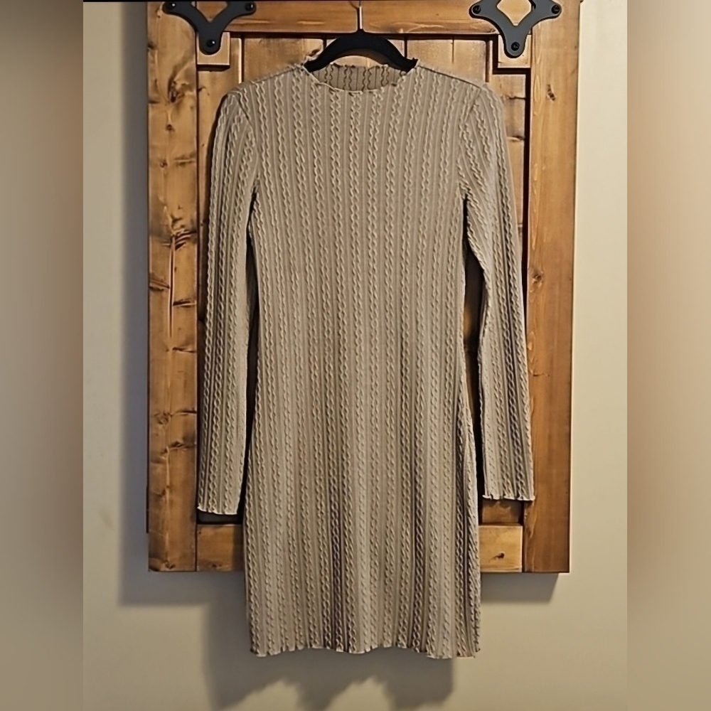Shein Tan Frill Collar Knit Sweater Dress Size M